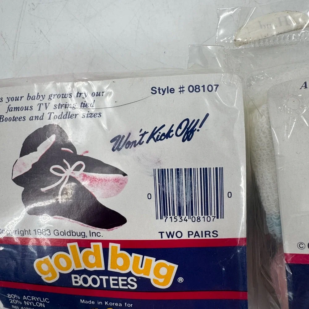 Vintage Goldbug Bootee Socks 2 Pair Pack Baby Infant 0-9 Months 12-24 Months NOS